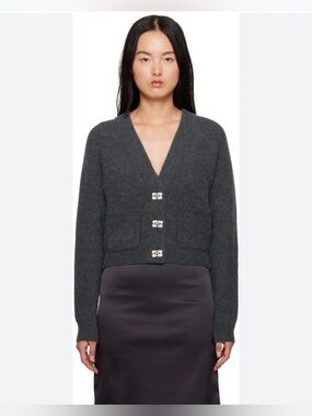 EUC Ganni alpaca and wool v neck cardigan sweater in ‘volcanic ash,’ size L